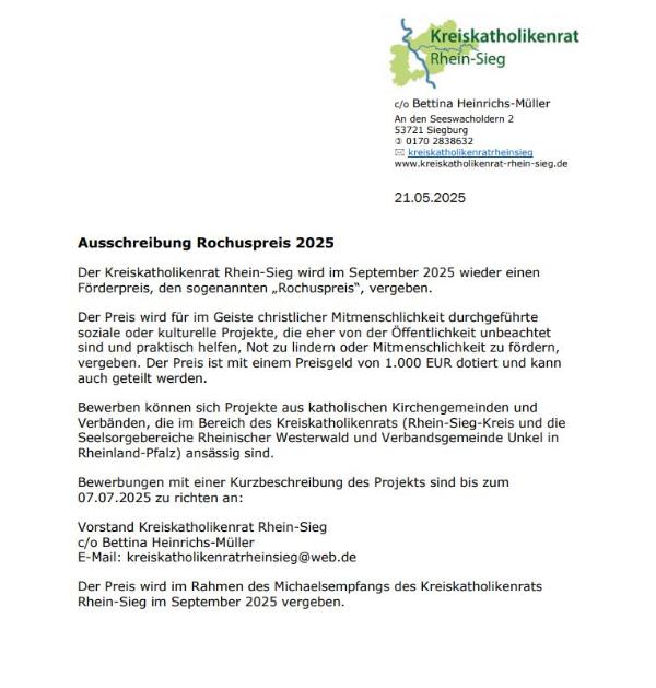 Rochuspreis (c) Kreiskatholikenrat-Rhein-Sieg Rochuspreis